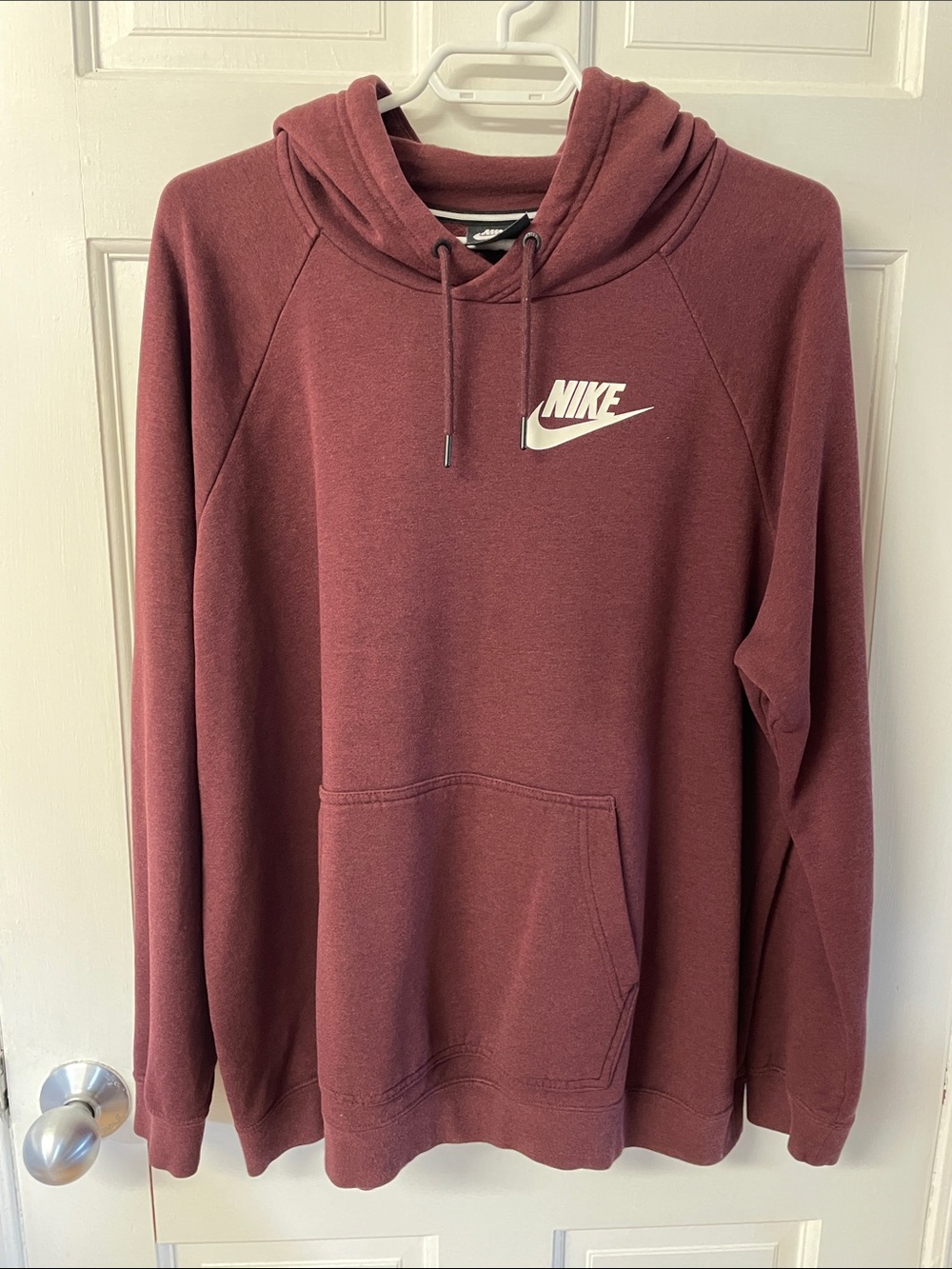 Nike swoosh logo burgundy unisex hoodie sweatshirt men’s size XL
